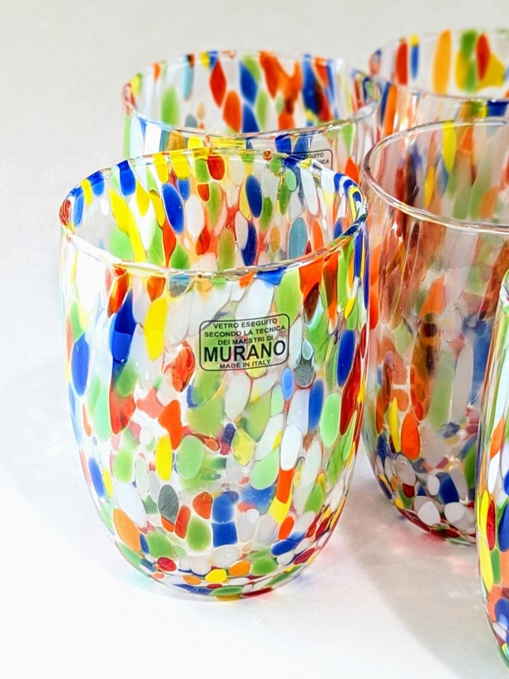 MURANO Handblown Confetti Glasses - Made In Italy - Set of 6 Stemless Wine - New